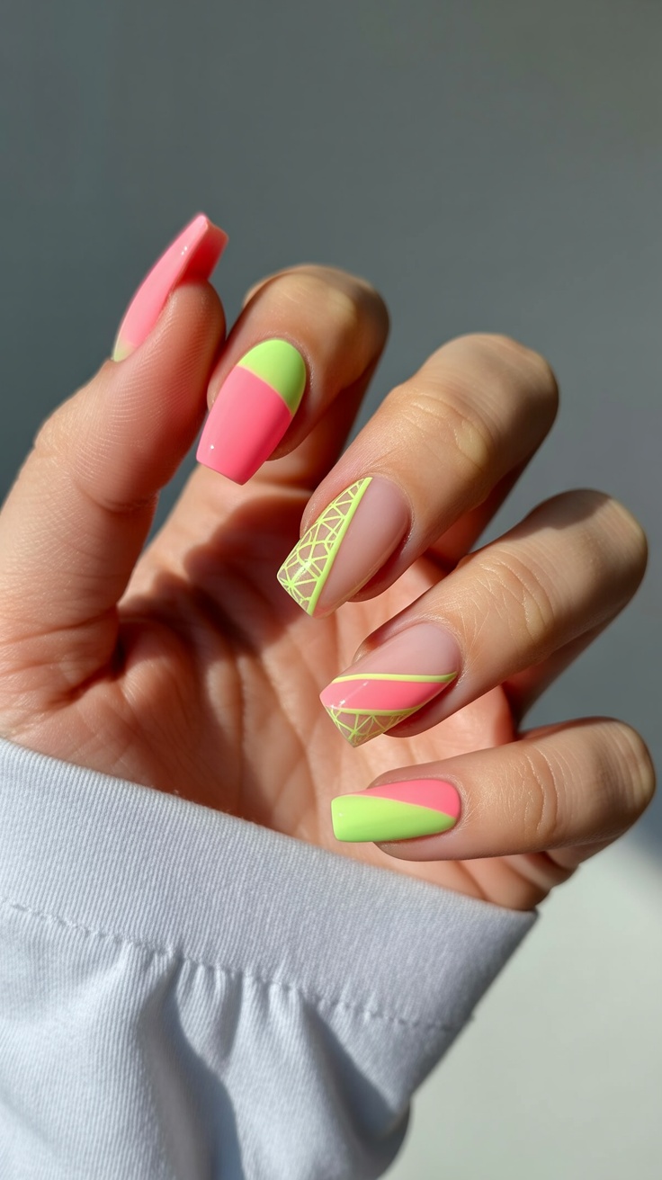 bold summer coffin nail inspiration featuring gel nail art and creative design elements